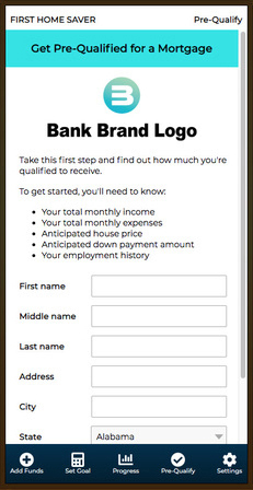 First Home Saver App Screenshot - Pre-qualify for mortgage screen